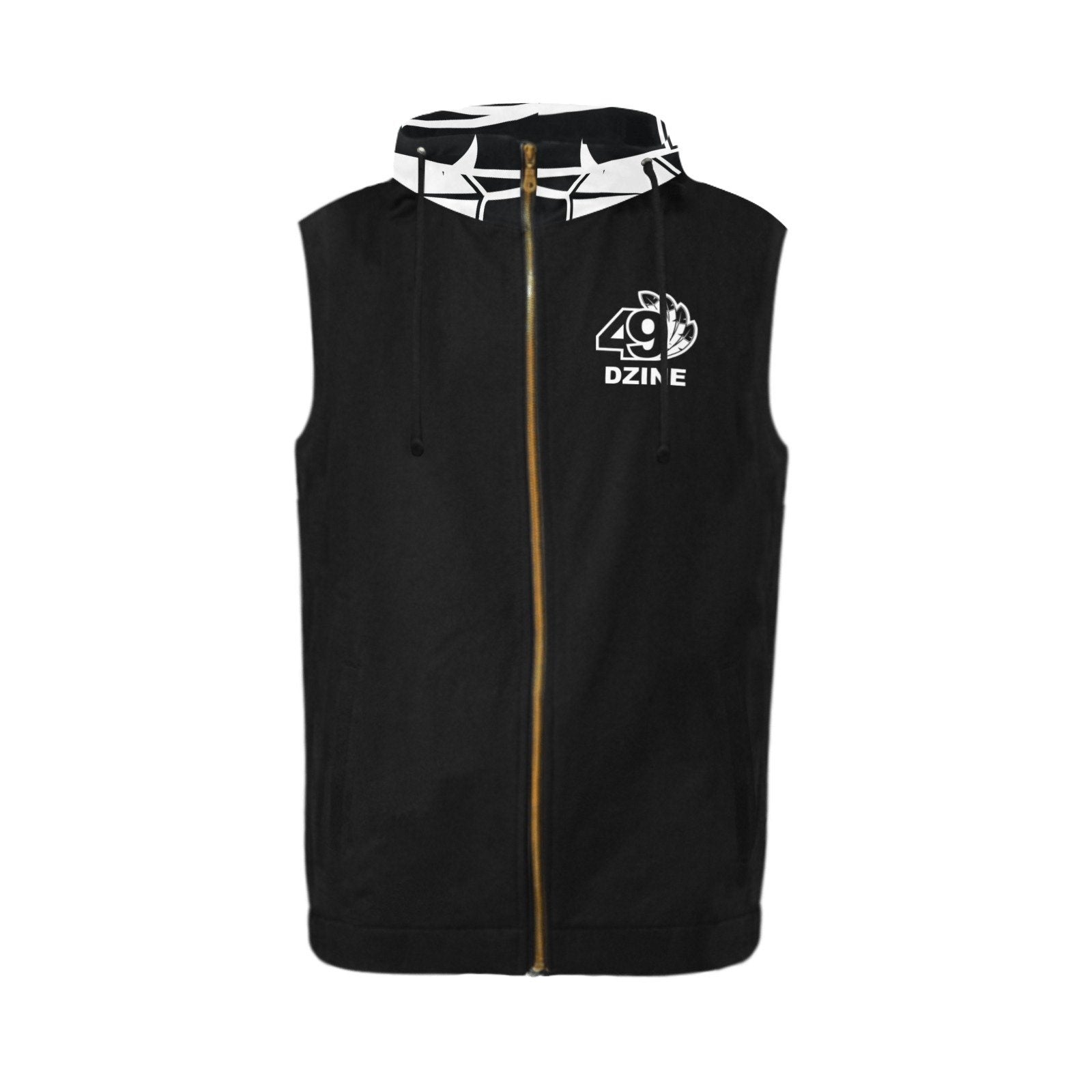 49 Dzine Combo Logomark Feathers Dress Code All Over Print Sleeveless Zip Up Hoodie for Men (Model H16) All Over Print Sleeveless Zip Up Hoodie for Men e-joyer