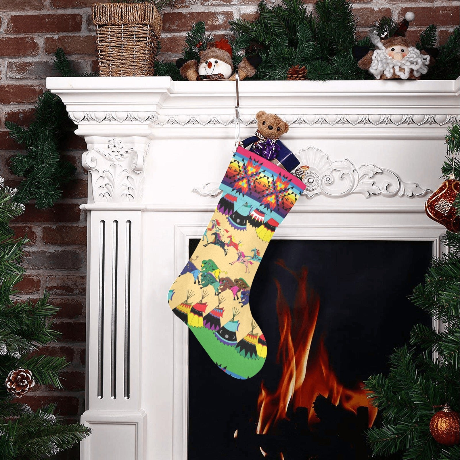 Horses and Buffalo Ledger Pink Christmas Stocking