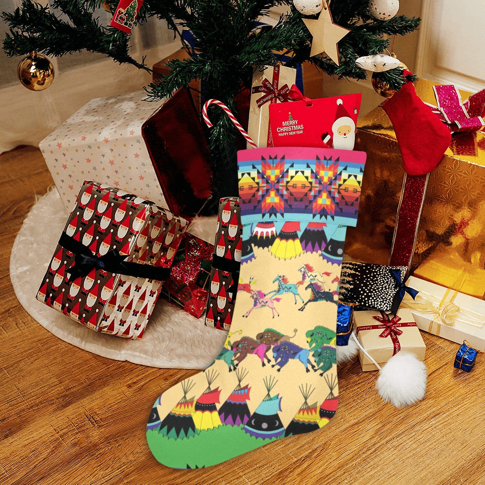 Horses and Buffalo Ledger Pink Christmas Stocking