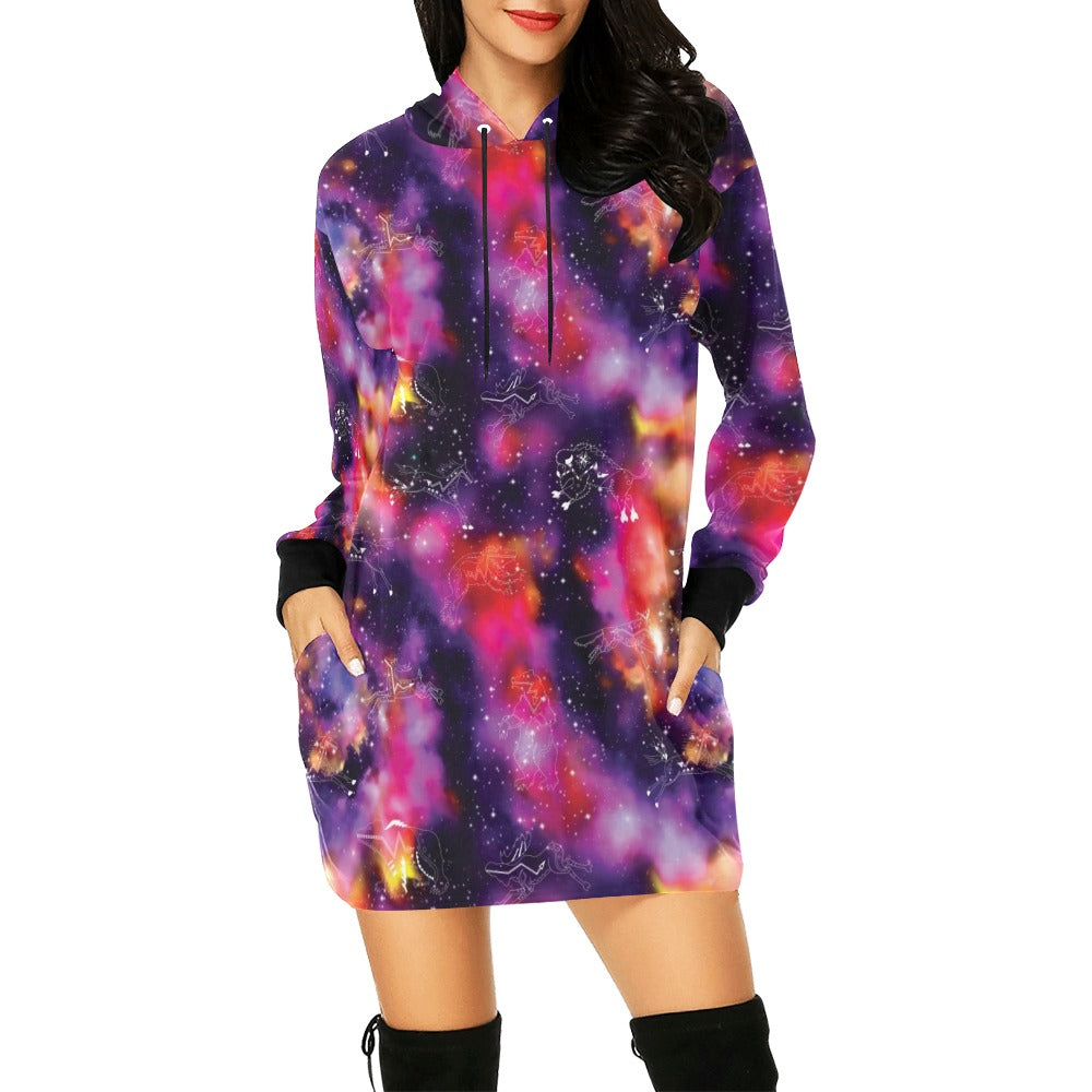 Animal Ancestors 9 Cosmic Swirl Purple and Red Hoodie Dress