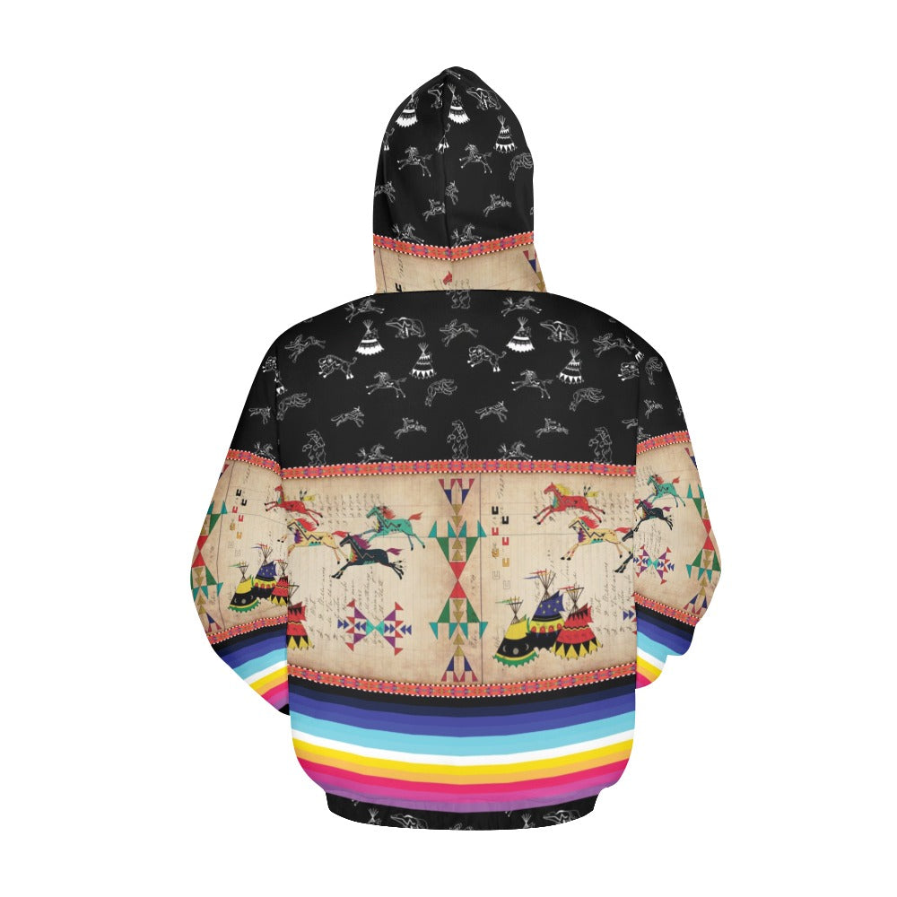 Horses Running Black Sky Hoodie for Women (USA Size)