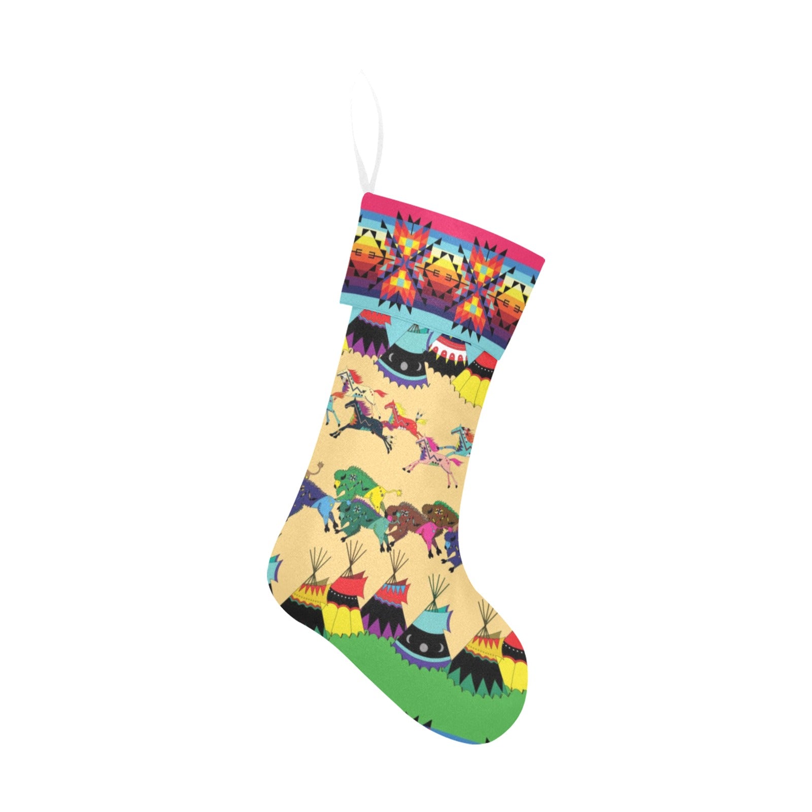 Horses and Buffalo Ledger Pink Christmas Stocking