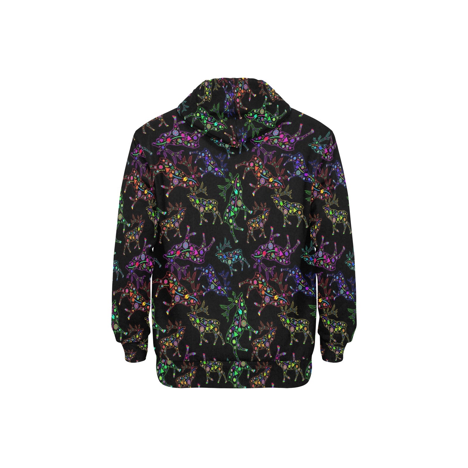 Neon Floral Elks Men's Long Sleeve Fleece Hoodie