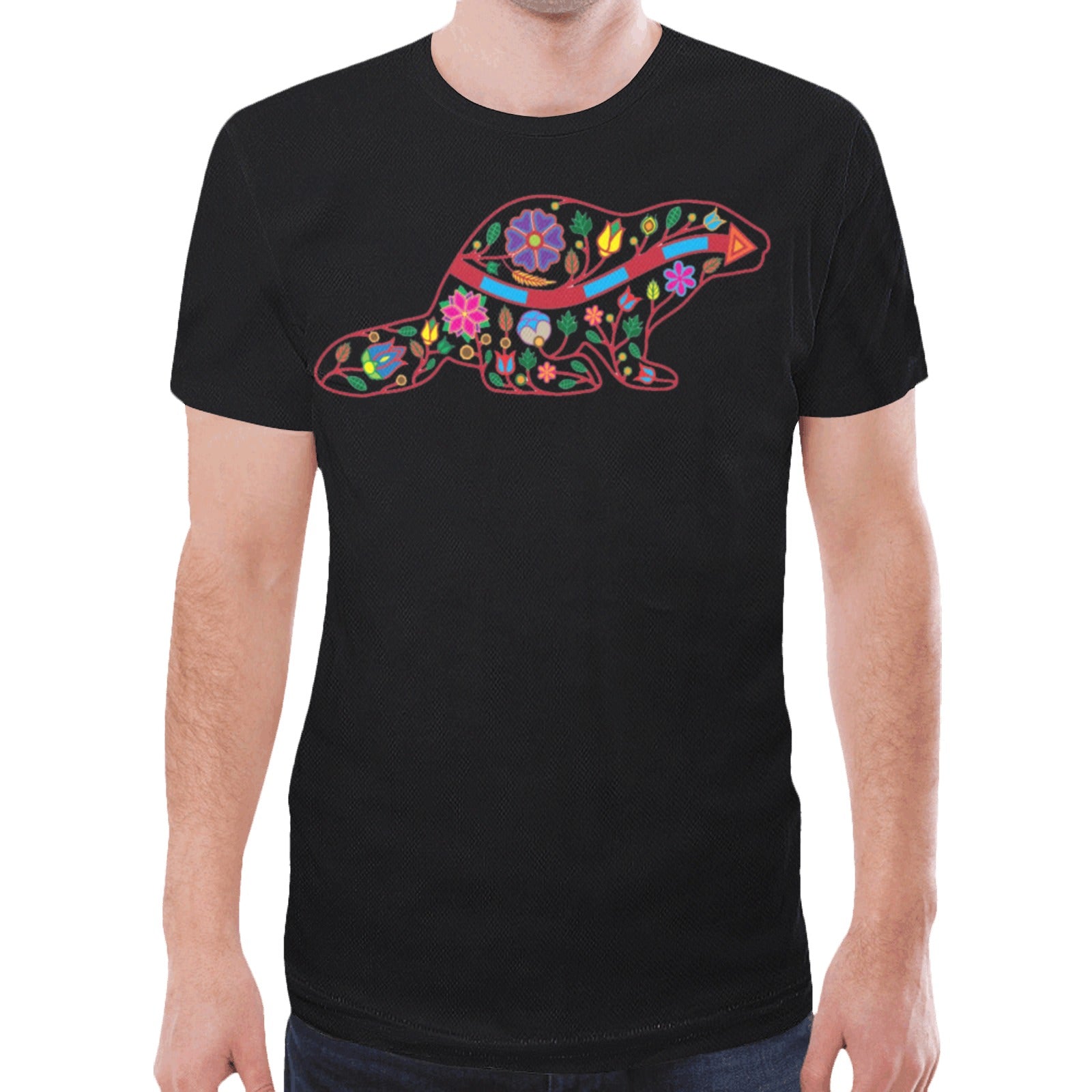 Floral Beaver Spirit Guide (Black) T-shirt for Men