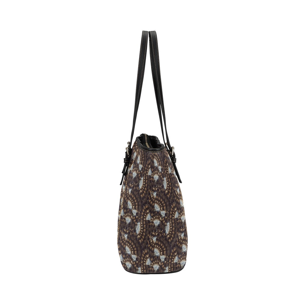 Hawk Feathers Leather Tote Bag/Large