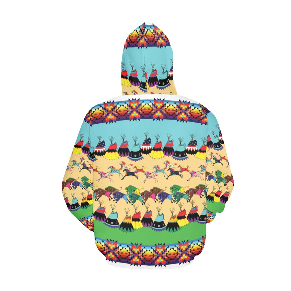 Horses and Buffalo Ledger White Hoodie for Women (USA Size)