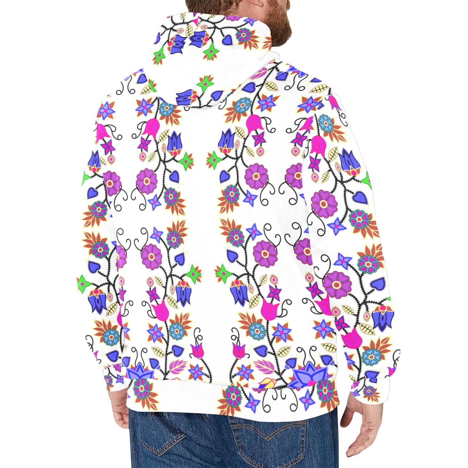Floral Beadwork Seven Clans White Men's Long Sleeve Fleece Hoodie