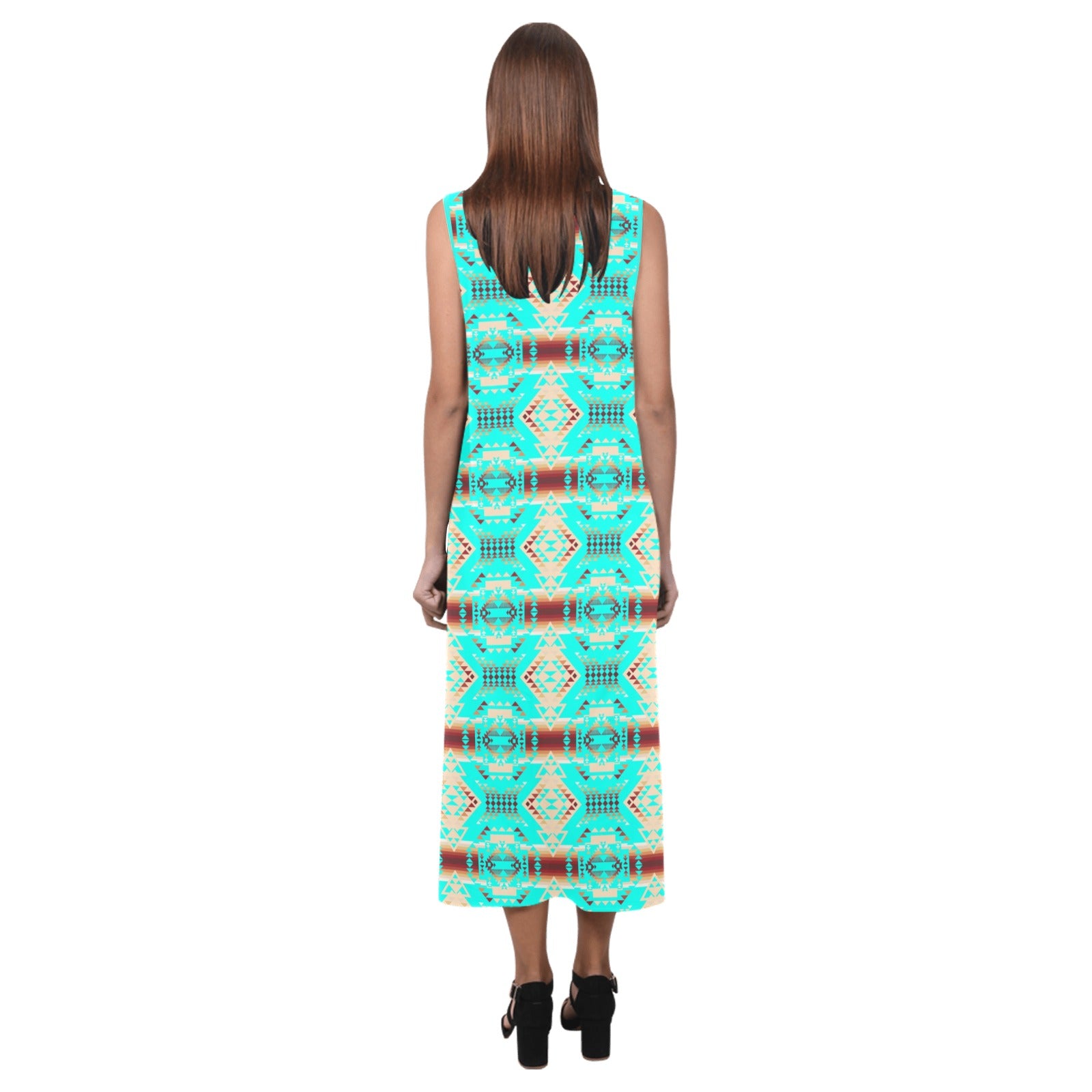 Gathering Earth Turquoise Phaedra Sleeveless Open Fork Long Dress