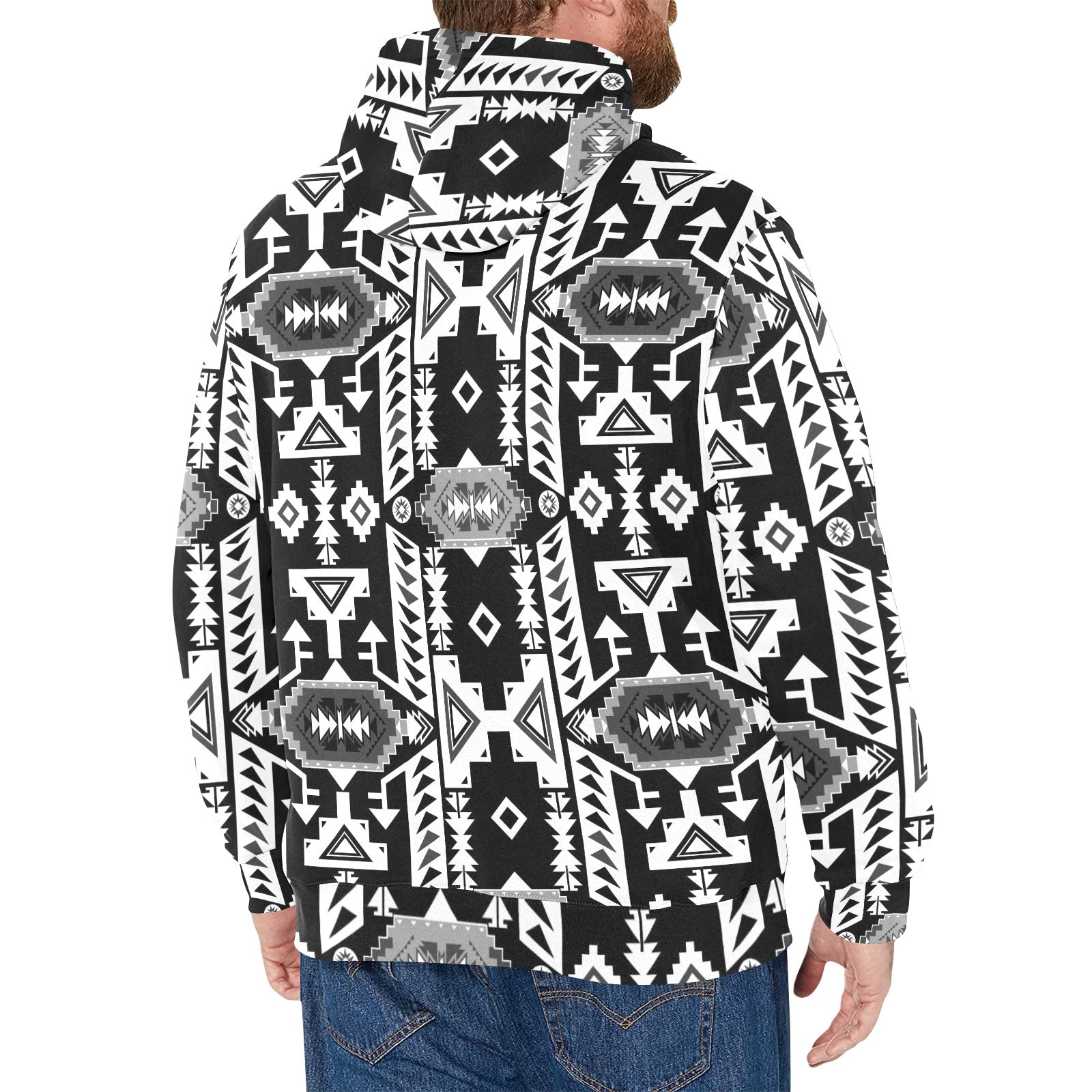 Chiefs Mountain Black and White Men's Long Sleeve Fleece Hoodie