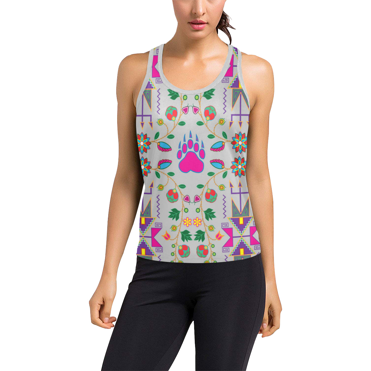 Geometric Floral Fall-Gray Women's Racerback Tank Top