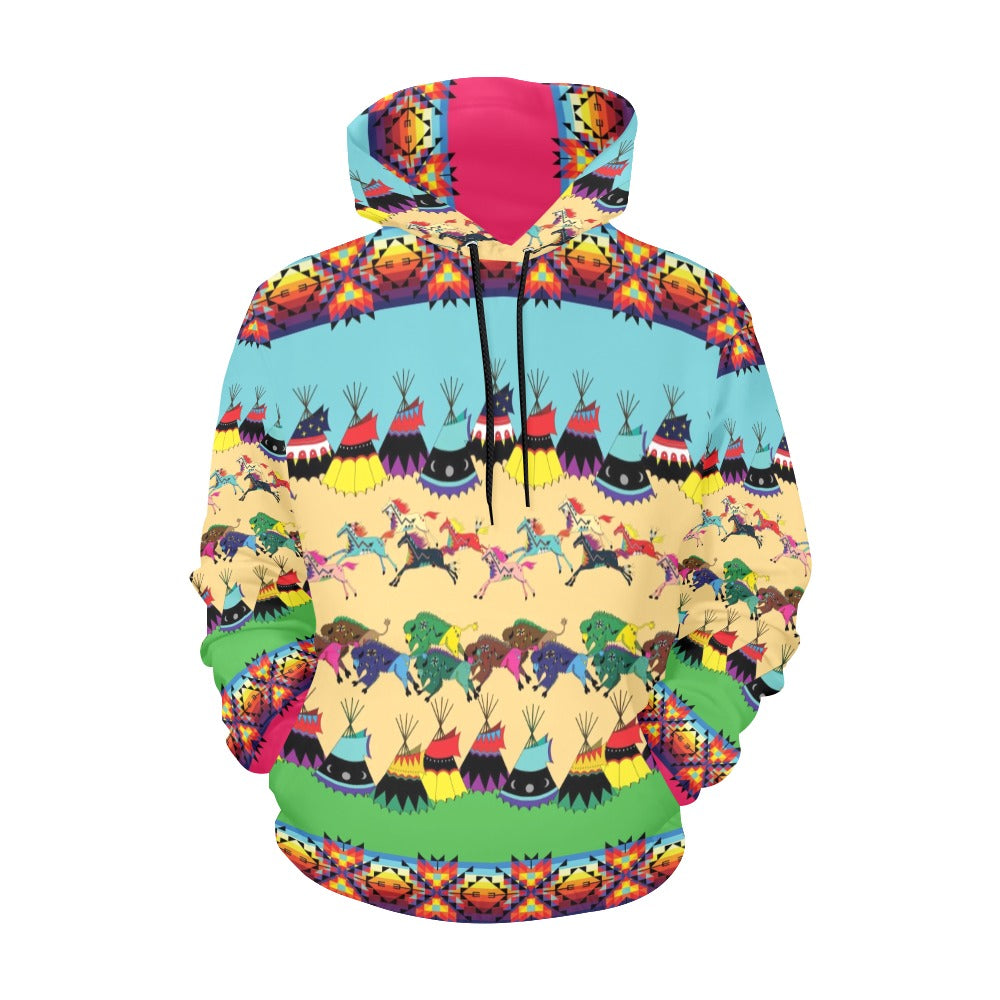Horses and Buffalo Ledger Pink Hoodie for Women (USA Size)