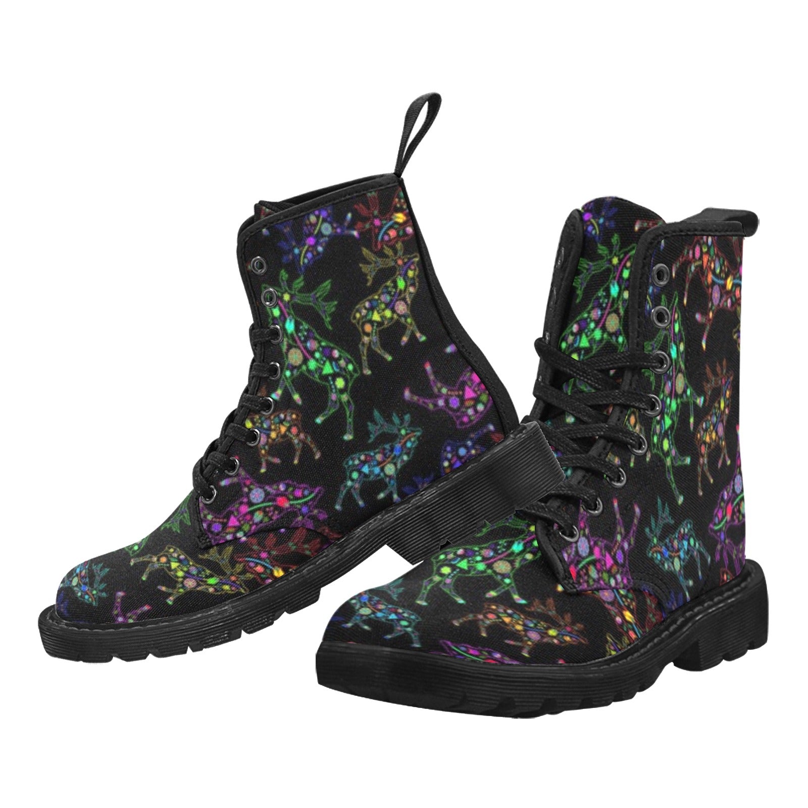 Neon Floral Elks Boots for Men (Black)
