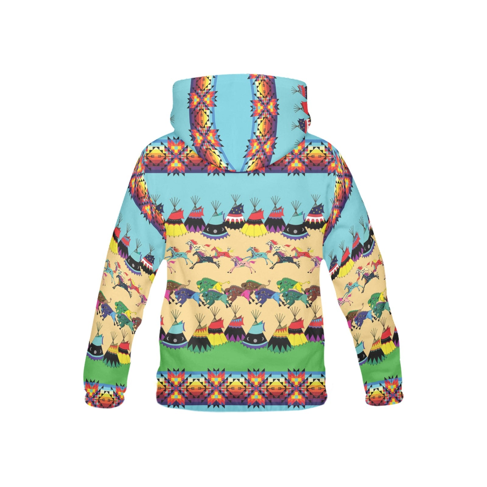 Horses and Buffalo Ledger Torquoise Hoodie for Kid (USA Size)