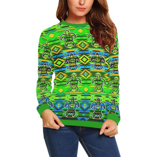 Adobe-Nature-Turtle All Over Print Crewneck Sweatshirt for Women (Model H18) Crewneck Sweatshirt for Women (H18) e-joyer