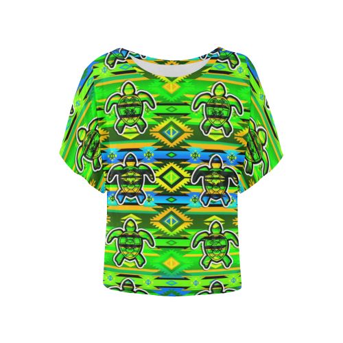 Adobe-Nature-Turtle Women's Batwing-Sleeved Blouse T shirt (Model T44) Women's Batwing-Sleeved Blouse T shirt (T44) e-joyer
