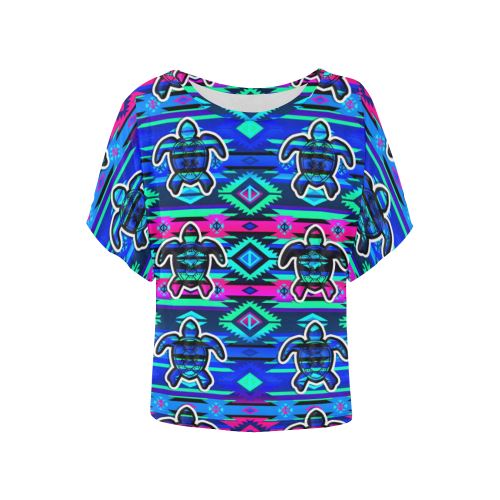 Adobe Sunset Turtle Women's Batwing-Sleeved Blouse T shirt (Model T44) Women's Batwing-Sleeved Blouse T shirt (T44) e-joyer