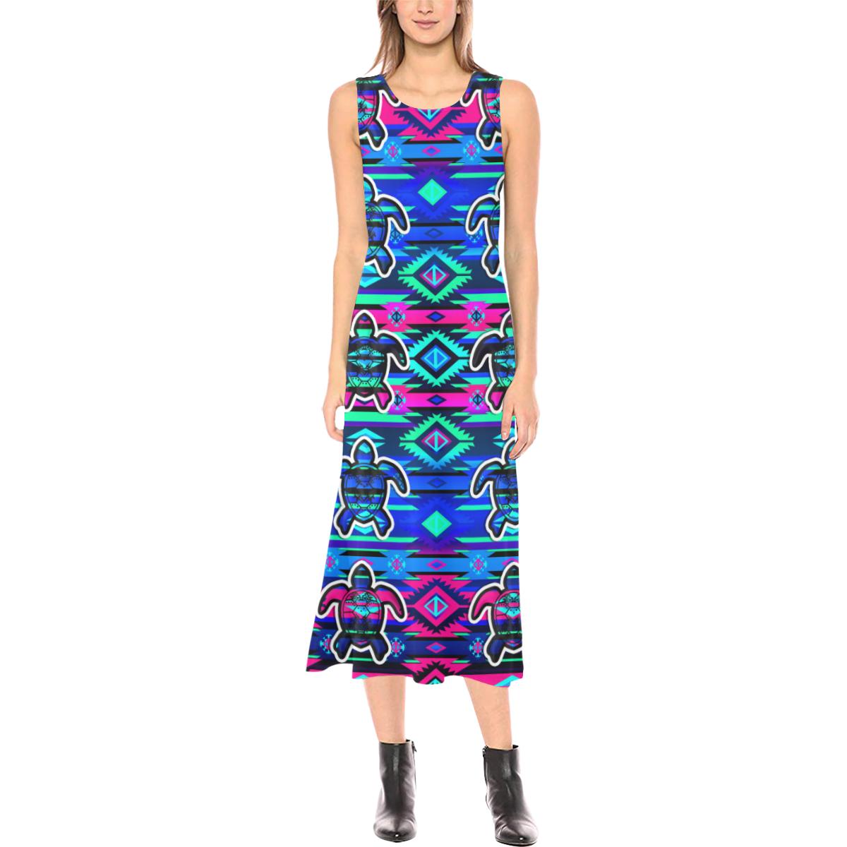 Adobe Sunset Turtles Phaedra Sleeveless Open Fork Long Dress (Model D08) Phaedra Sleeveless Open Fork Long Dress (D08) e-joyer