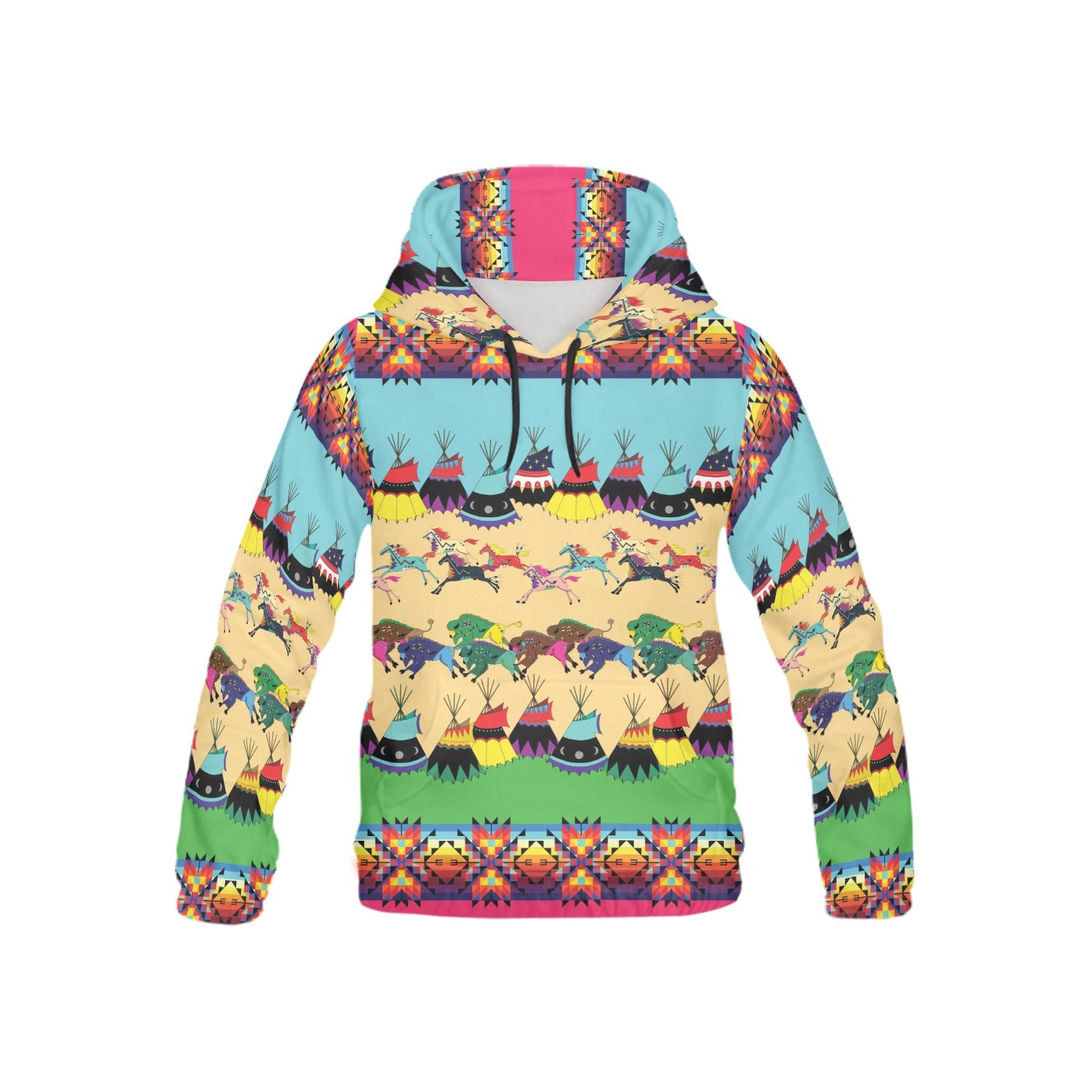 Horses and Buffalo Ledger Pink Hoodie for Kid (USA Size)
