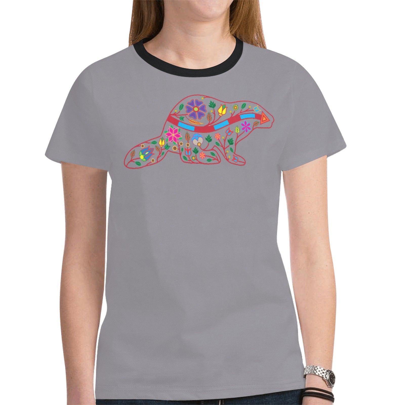 Floral Beaver Spirit Guide (Dark Gray) T-shirt for Women