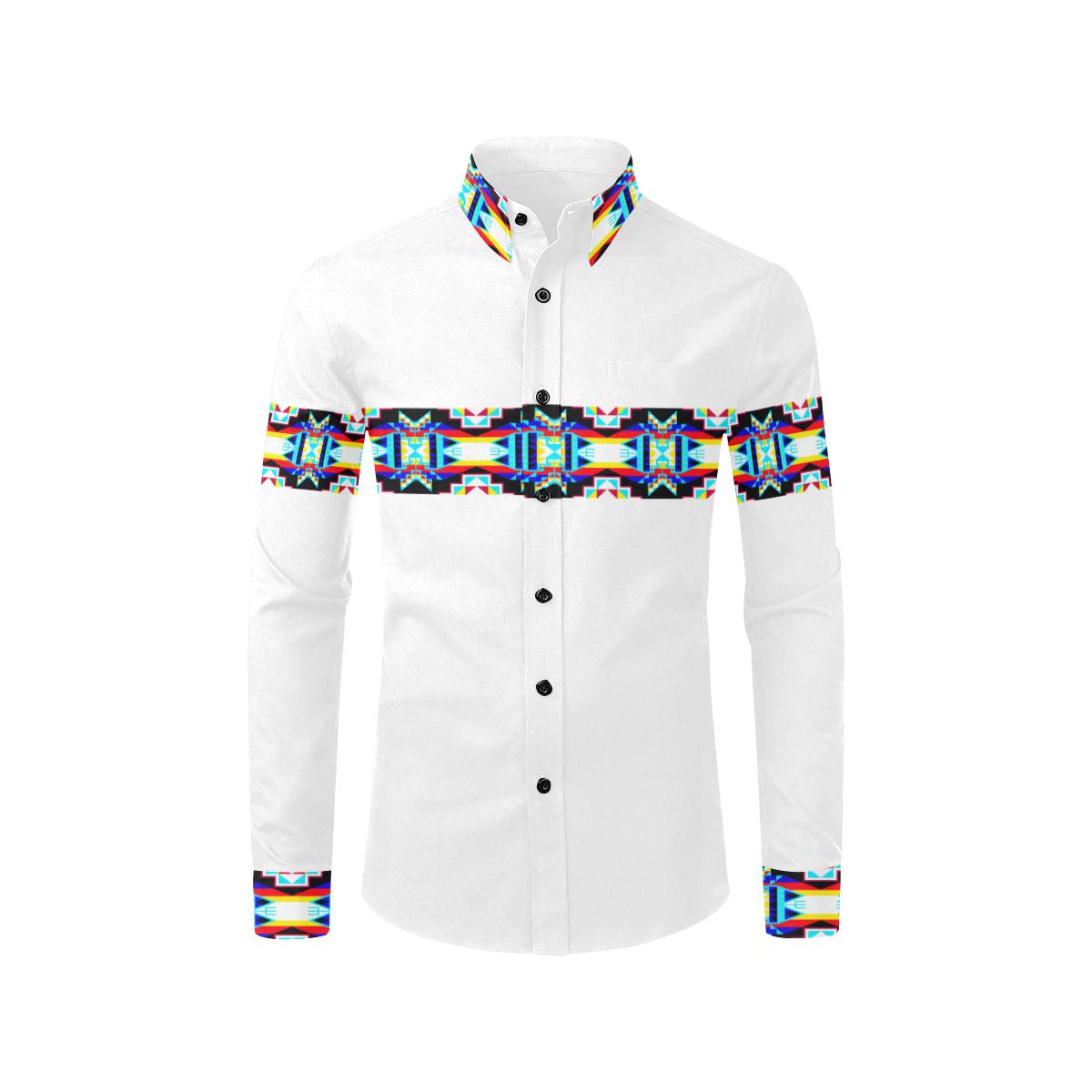 Banded Strip White-1 Men's All Over Print Casual Dress Shirt (Model T61) Men's Dress Shirt (T61) e-joyer