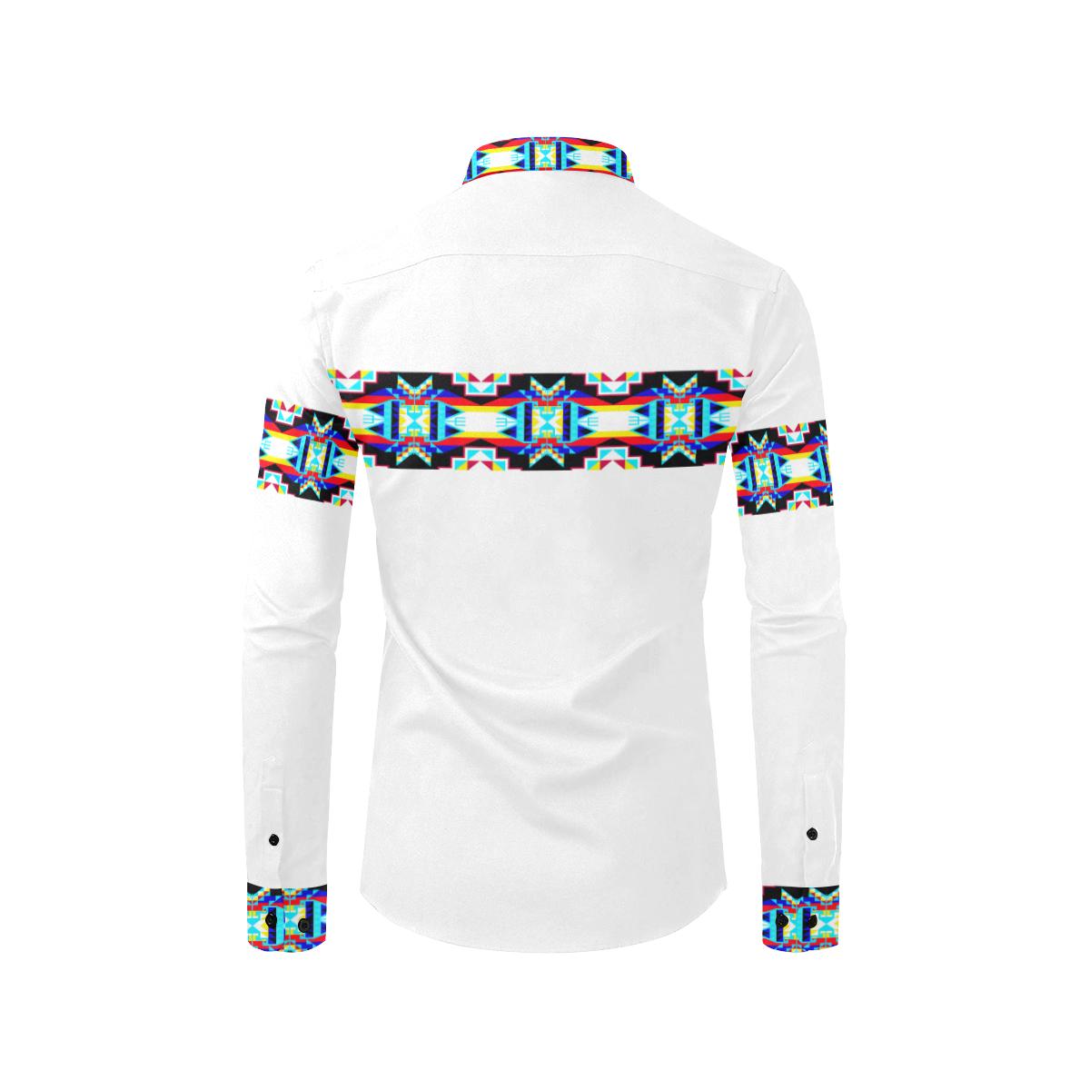 Banded Strip White-1 Men's All Over Print Casual Dress Shirt (Model T61) Men's Dress Shirt (T61) e-joyer