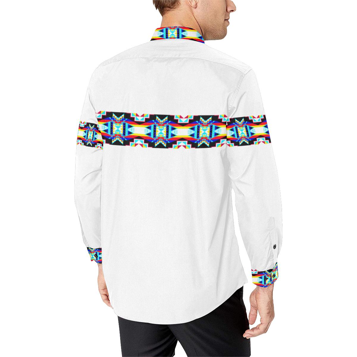 Banded Strip White-1 Men's All Over Print Casual Dress Shirt (Model T61) Men's Dress Shirt (T61) e-joyer