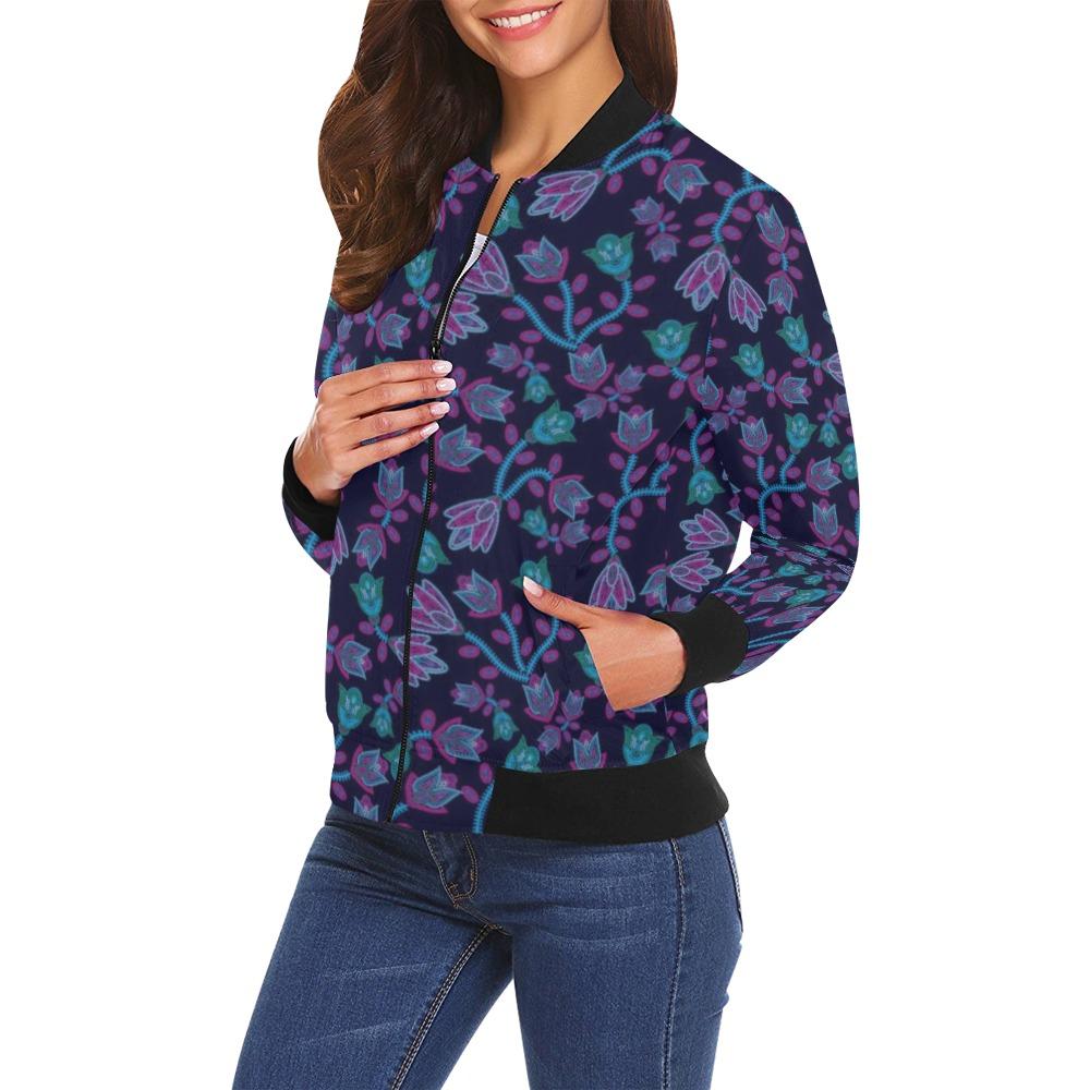 Beaded Blue Nouveau All Over Print Bomber Jacket for Women (Model H19) Jacket e-joyer