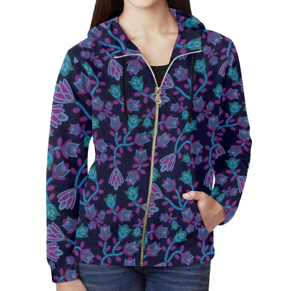 Beaded Blue Nouveau All Over Print Full Zip Hoodie for Women (Model H14) All Over Print Full Zip Hoodie for Women (H14) e-joyer