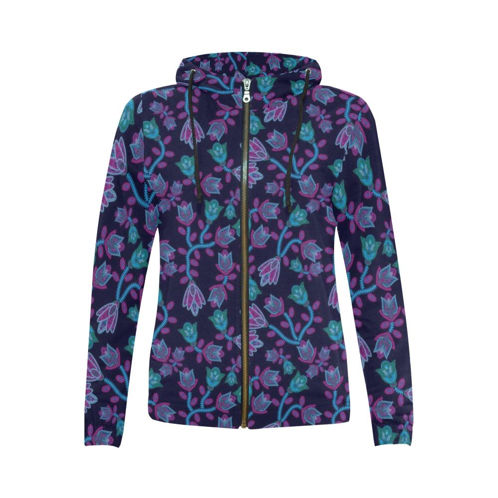 Beaded Blue Nouveau All Over Print Full Zip Hoodie for Women (Model H14) All Over Print Full Zip Hoodie for Women (H14) e-joyer