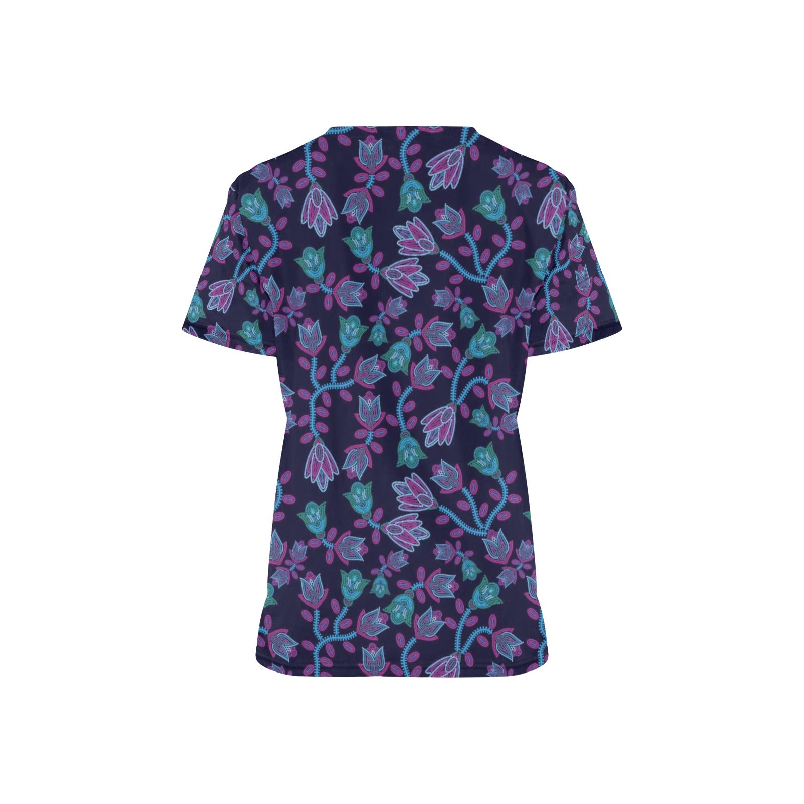 Beaded Blue Nouveau All Over Print Scrub Top Scrub Top e-joyer