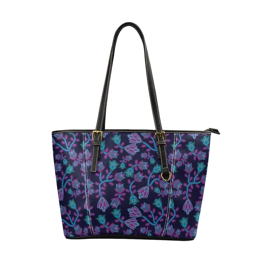 Beaded Blue Nouveau Leather Tote Bag/Large (Model 1640) Leather Tote Bag (1640) e-joyer