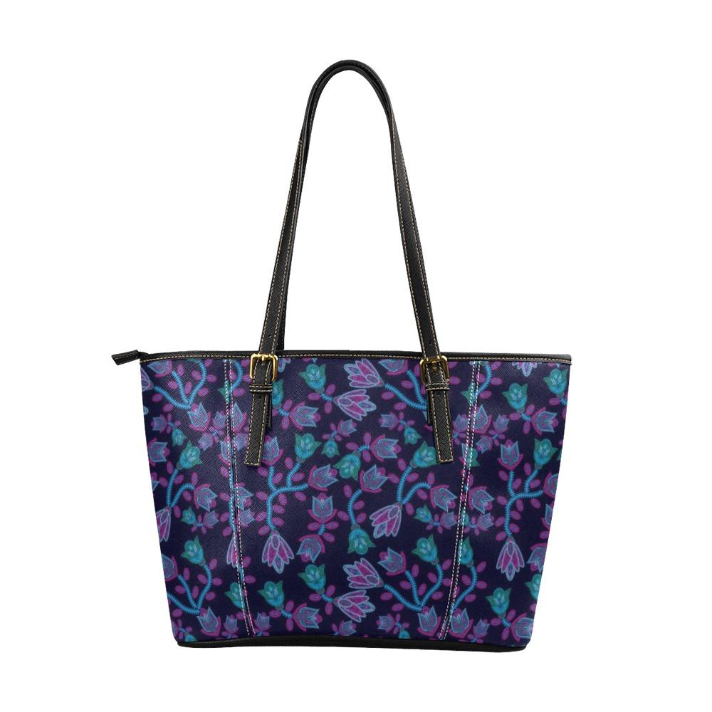 Beaded Blue Nouveau Leather Tote Bag/Large (Model 1640) Leather Tote Bag (1640) e-joyer