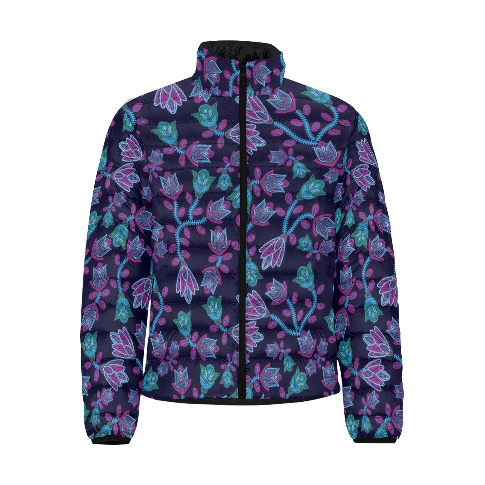 Beaded Blue Nouveau Men's Stand Collar Padded Jacket (Model H41) Men's Stand Collar Padded Jacket (H41) e-joyer