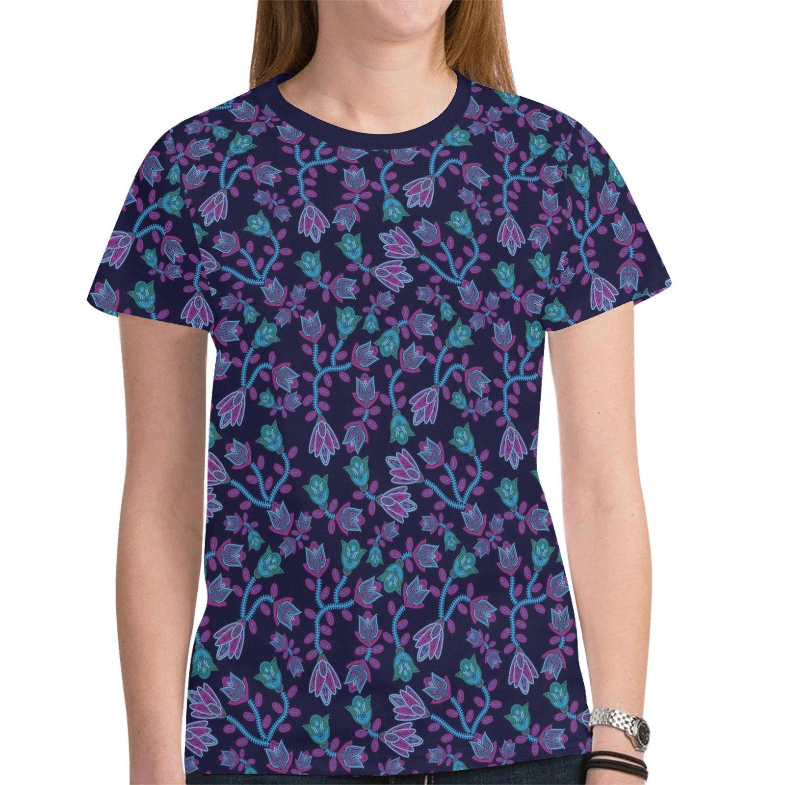 Beaded Blue Nouveau New All Over Print T-shirt for Women (Model T45) tshirt e-joyer