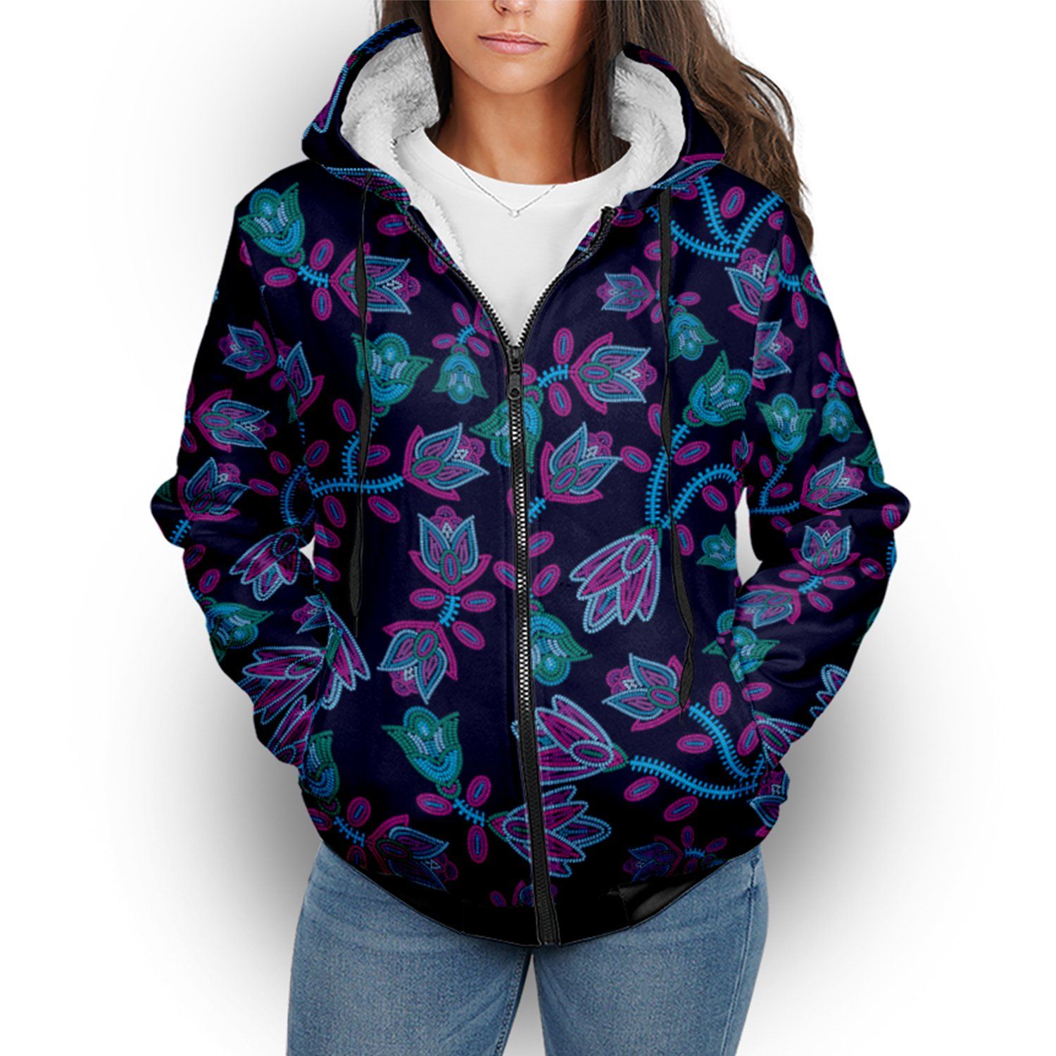 Beaded Blue Nouveau Sherpa Hoodie hoodie Herman