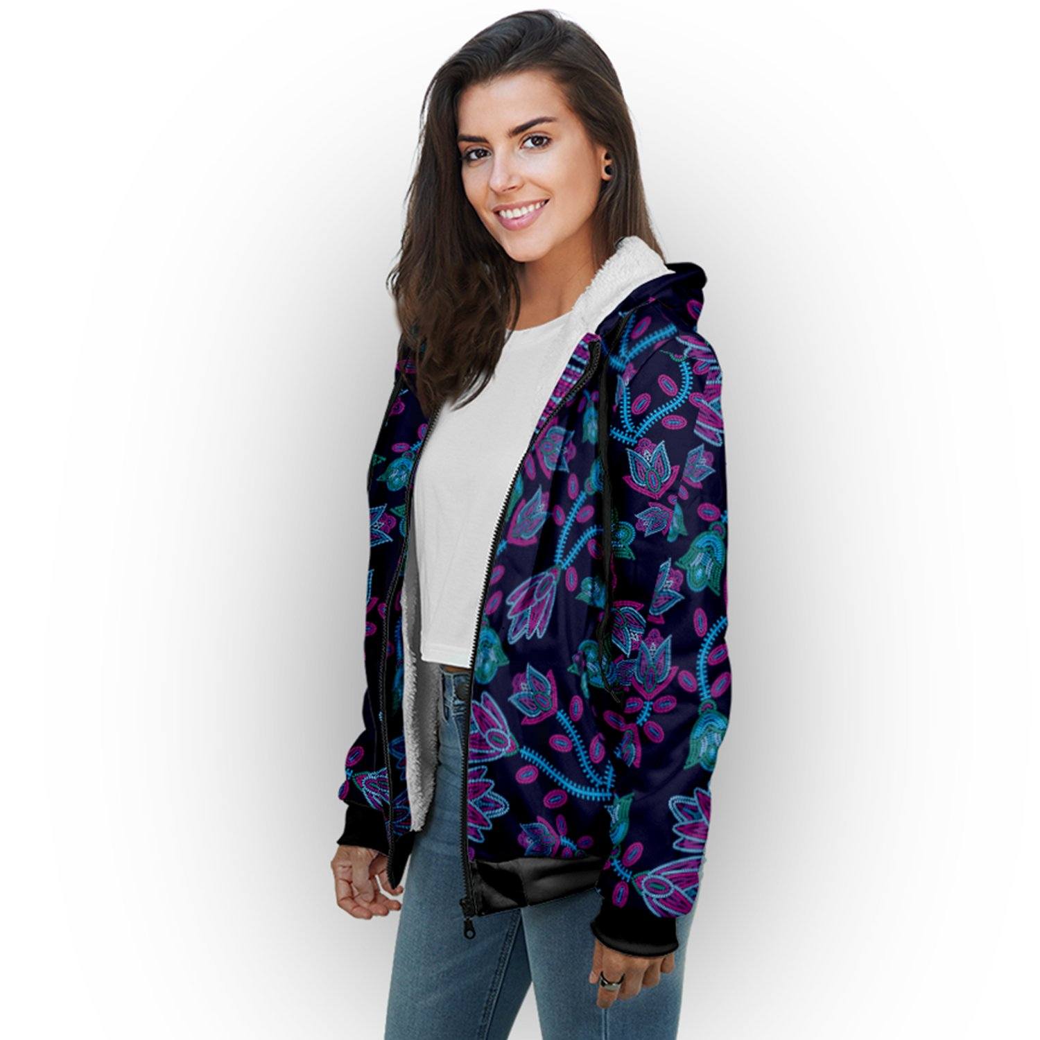 Beaded Blue Nouveau Sherpa Hoodie hoodie Herman