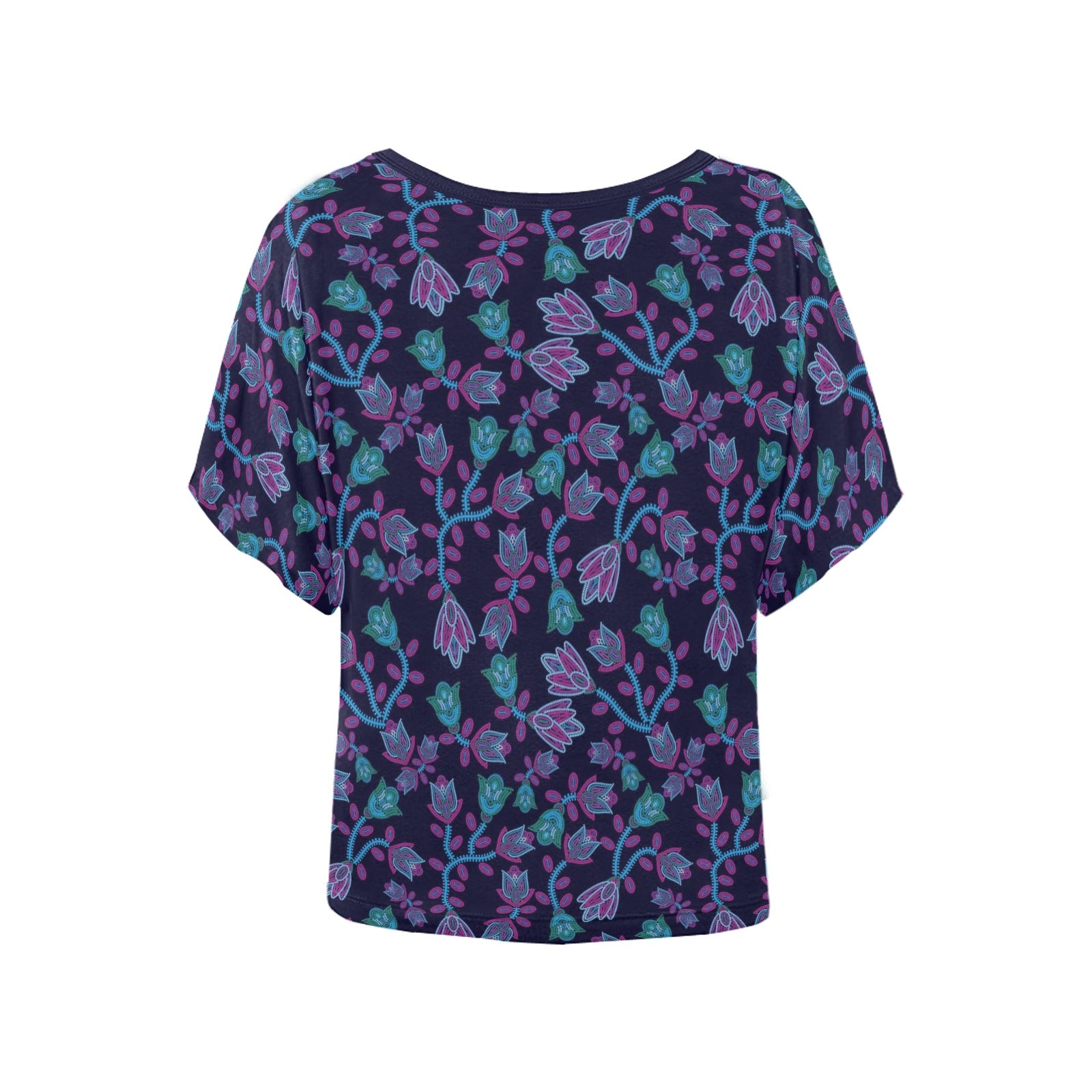 Beaded Blue Nouveau Women's Batwing-Sleeved Blouse T shirt (Model T44) Women's Batwing-Sleeved Blouse T shirt (T44) e-joyer