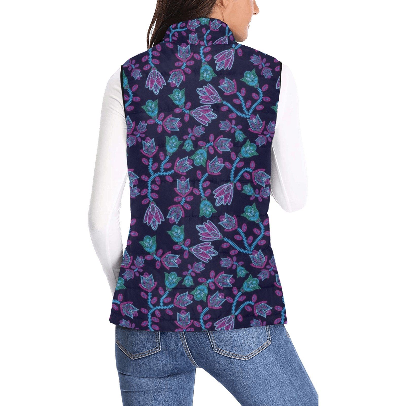 Beaded Blue Nouveau Women's Padded Vest Jacket (Model H44) Women's Padded Vest Jacket (H44) e-joyer