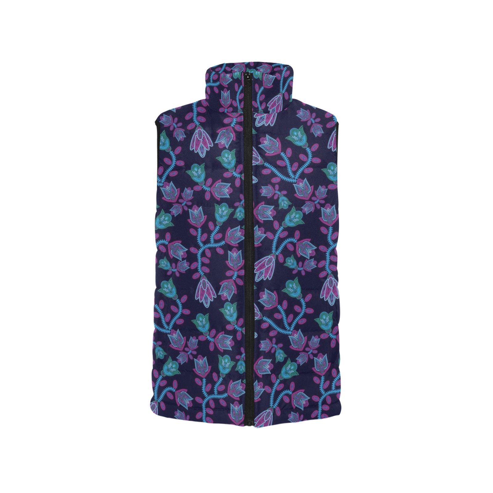 Beaded Blue Nouveau Women's Padded Vest Jacket (Model H44) Women's Padded Vest Jacket (H44) e-joyer