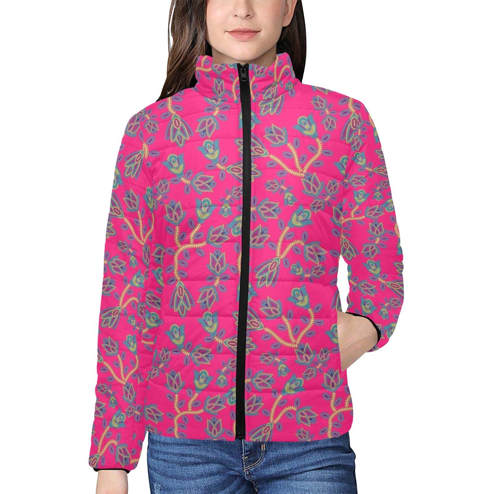 Beaded Lemonade Women's Stand Collar Padded Jacket (Model H41) jacket e-joyer