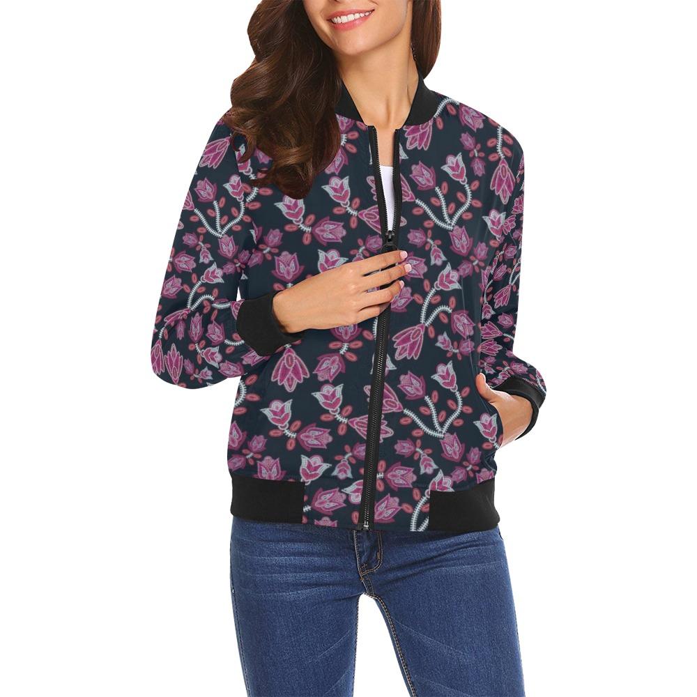 Beaded Pink All Over Print Bomber Jacket for Women (Model H19) Jacket e-joyer