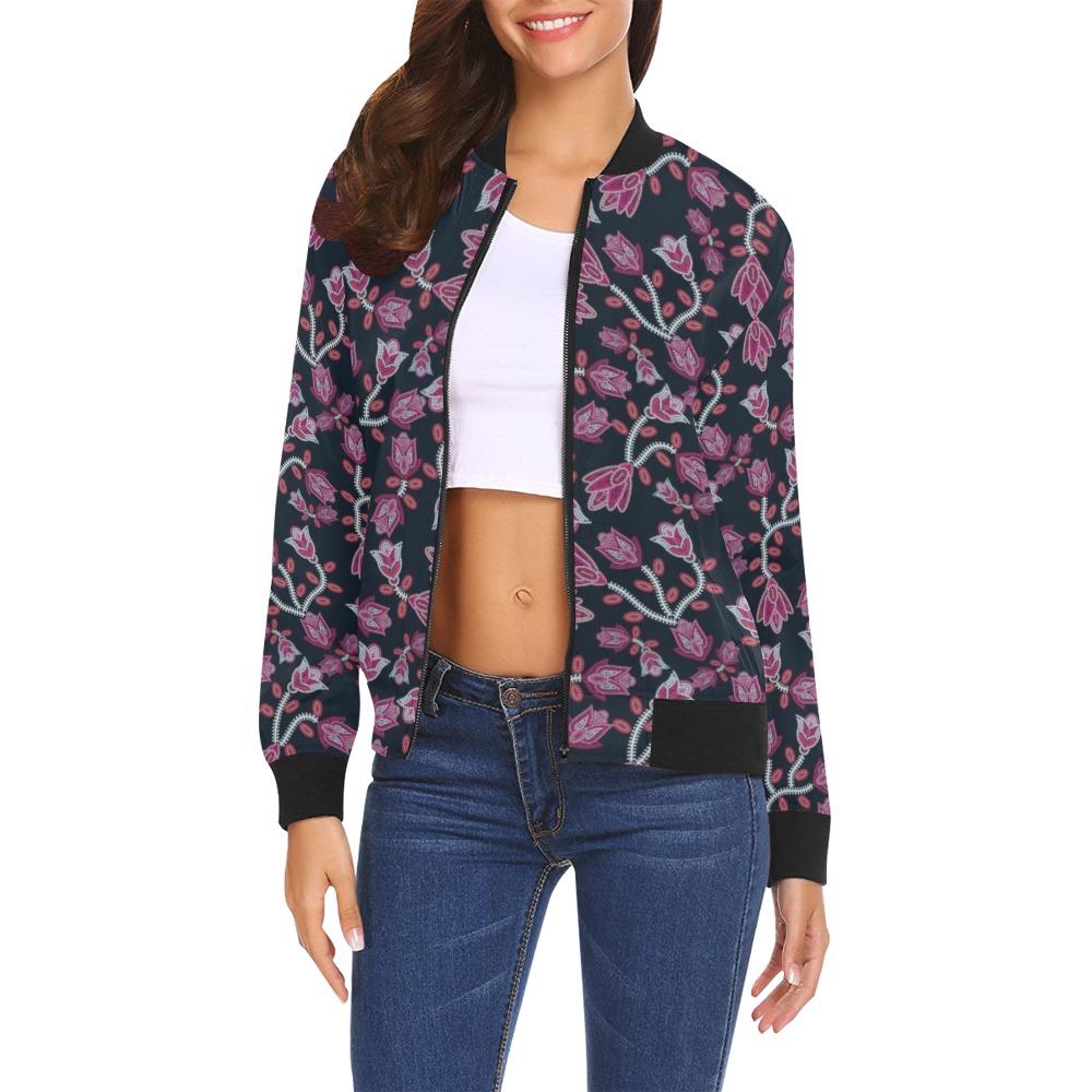 Beaded Pink All Over Print Bomber Jacket for Women (Model H19) Jacket e-joyer