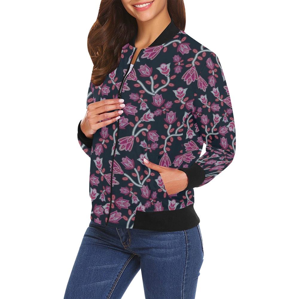 Beaded Pink All Over Print Bomber Jacket for Women (Model H19) Jacket e-joyer