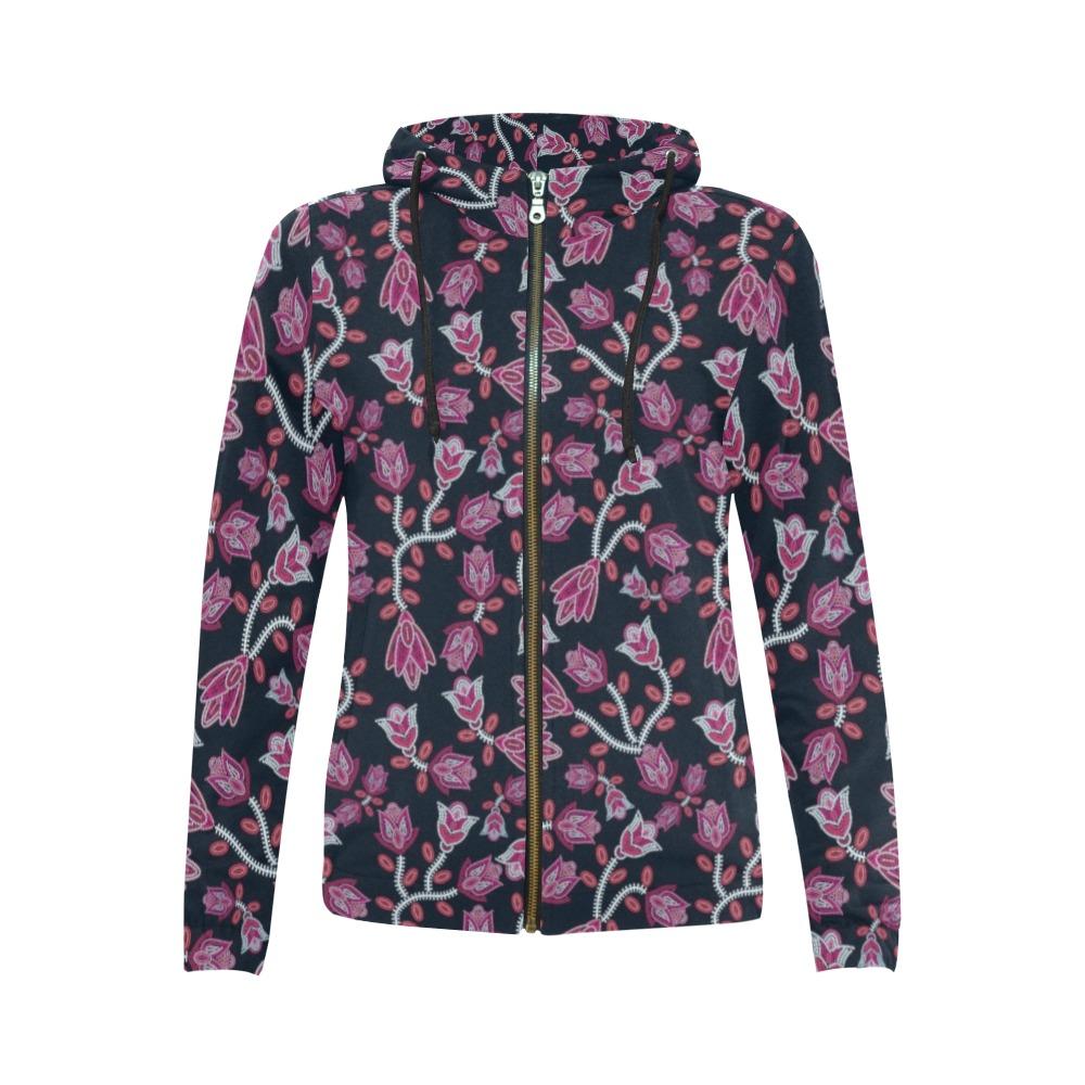 Beaded Pink All Over Print Full Zip Hoodie for Women (Model H14) All Over Print Full Zip Hoodie for Women (H14) e-joyer