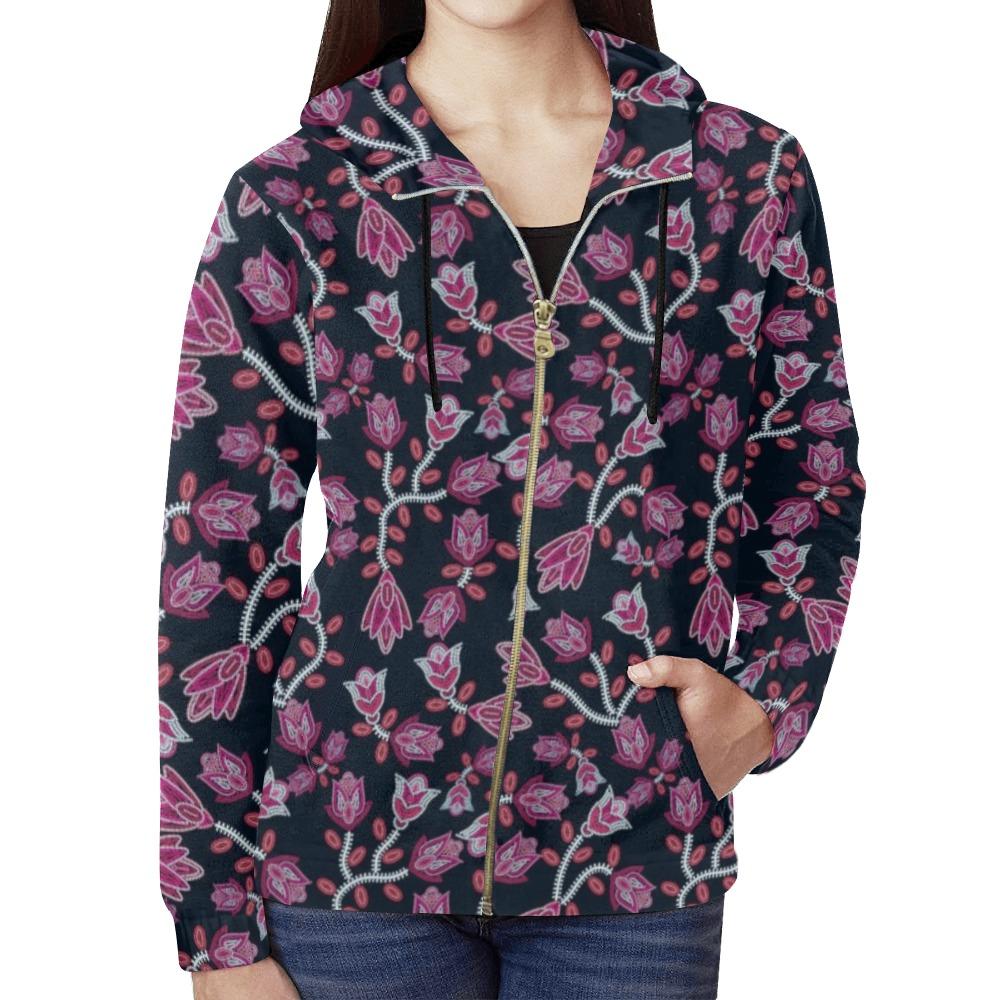 Beaded Pink All Over Print Full Zip Hoodie for Women (Model H14) All Over Print Full Zip Hoodie for Women (H14) e-joyer