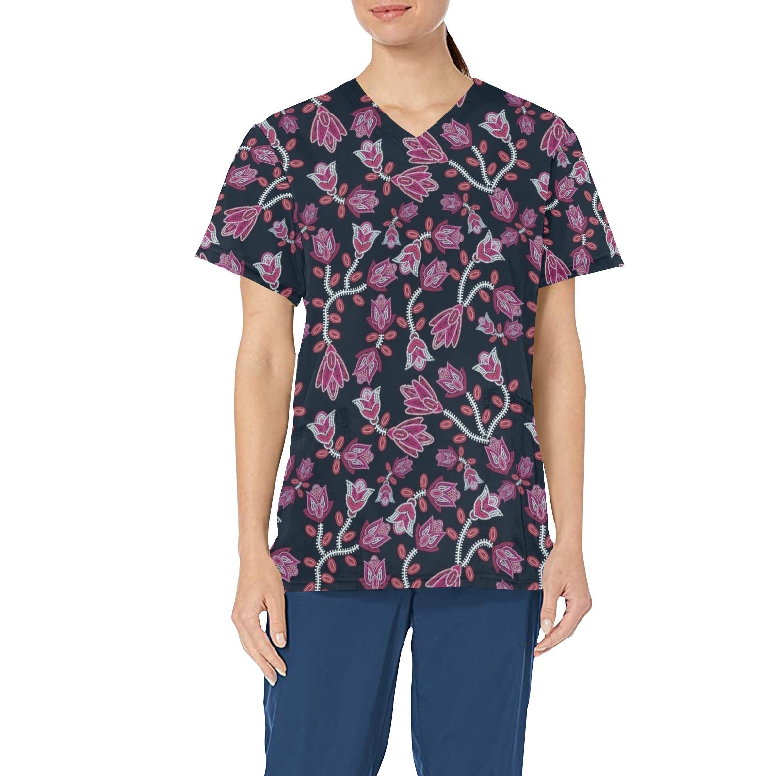 Beaded Pink All Over Print Scrub Top Scrub Top e-joyer