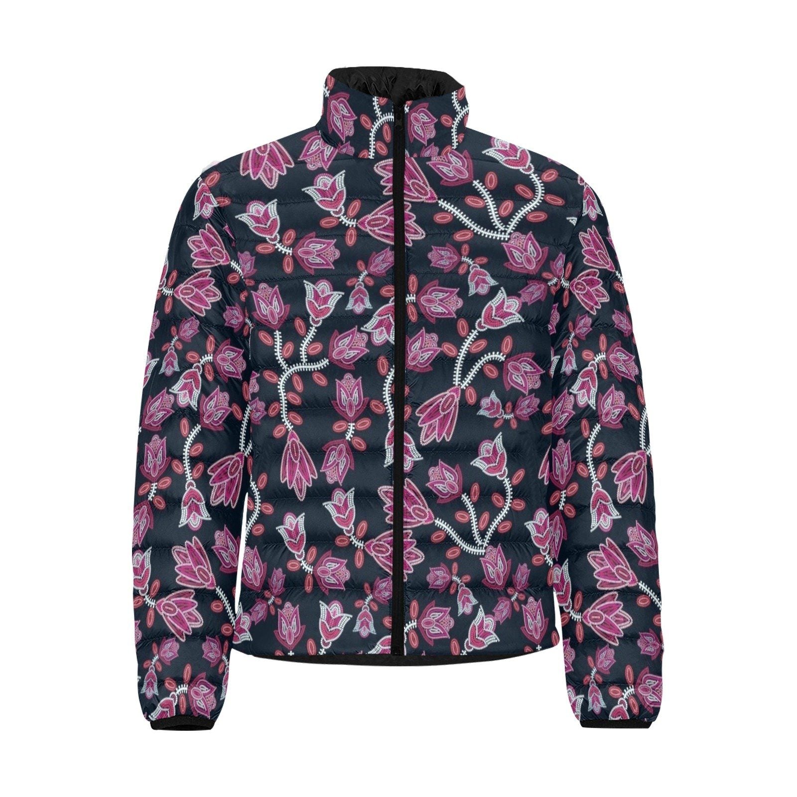 Beaded Pink Men's Stand Collar Padded Jacket (Model H41) Men's Stand Collar Padded Jacket (H41) e-joyer