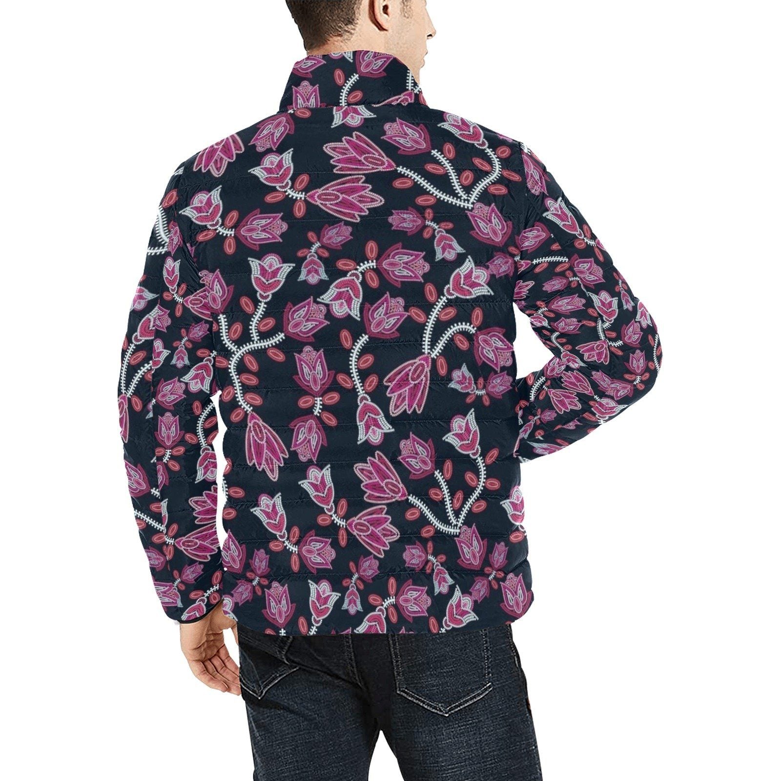 Beaded Pink Men's Stand Collar Padded Jacket (Model H41) Men's Stand Collar Padded Jacket (H41) e-joyer
