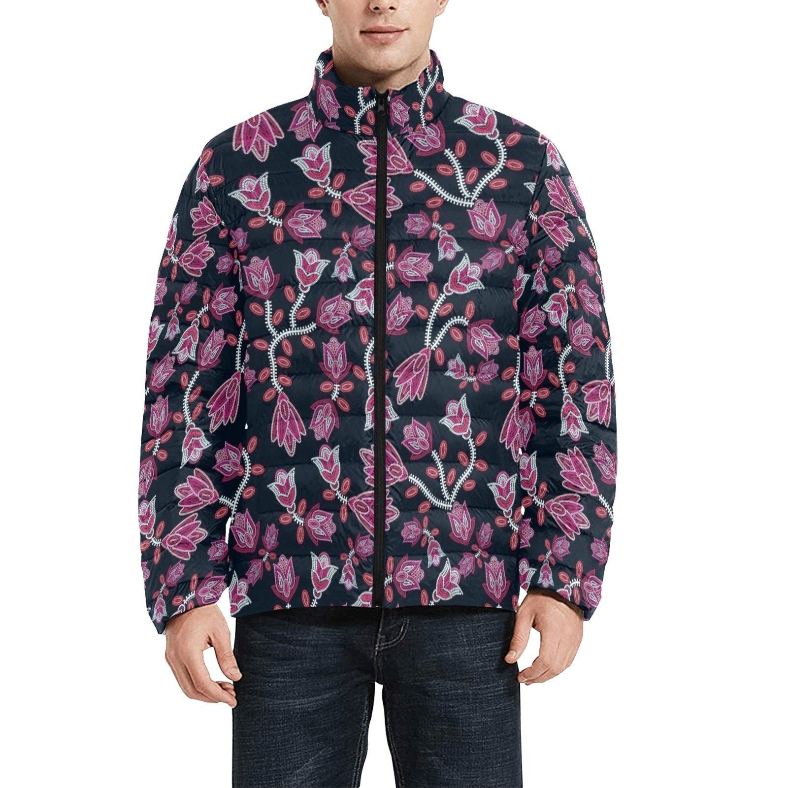 Beaded Pink Men's Stand Collar Padded Jacket (Model H41) Men's Stand Collar Padded Jacket (H41) e-joyer
