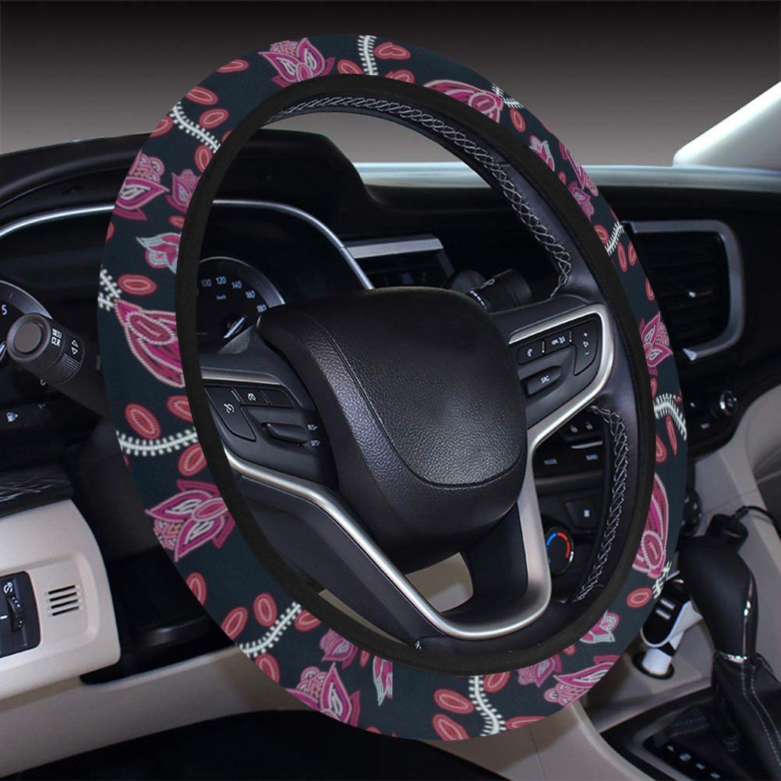 Beaded Pink Steering Wheel Cover with Elastic Edge Steering Wheel Cover with Elastic Edge e-joyer
